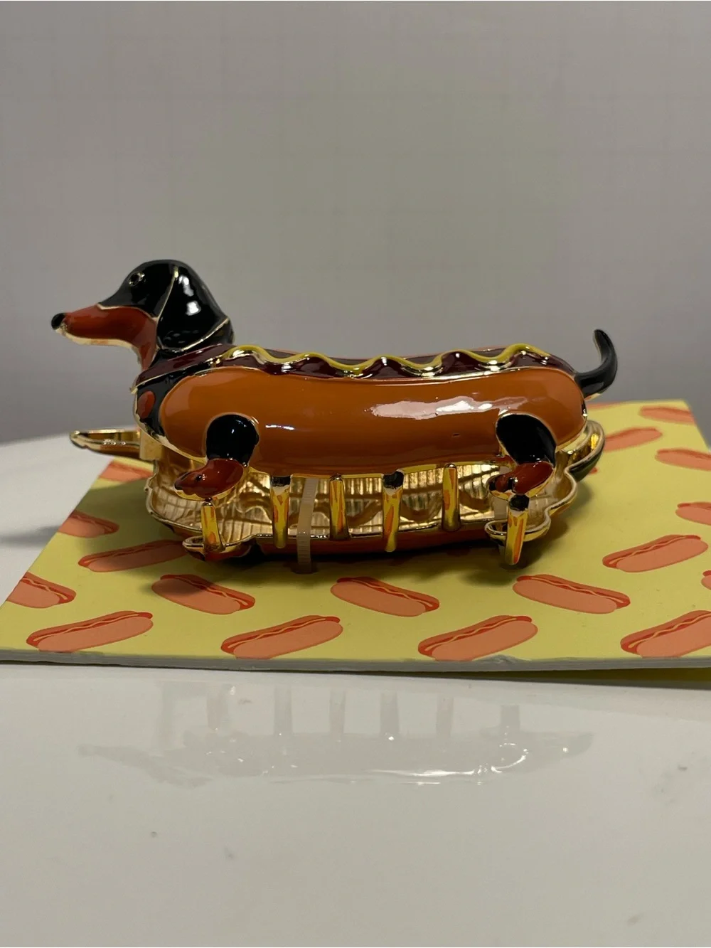 Persimmon Dachshund Wiener Hot Dog Enamel Gold Colored Hair Claw Clip - NWT **